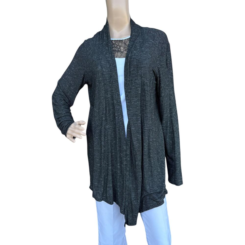 Sunday Black & White Striped Waterfall Open Cardigan Size M